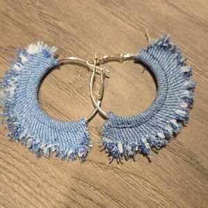 Blue Fringe Hoop Earrings